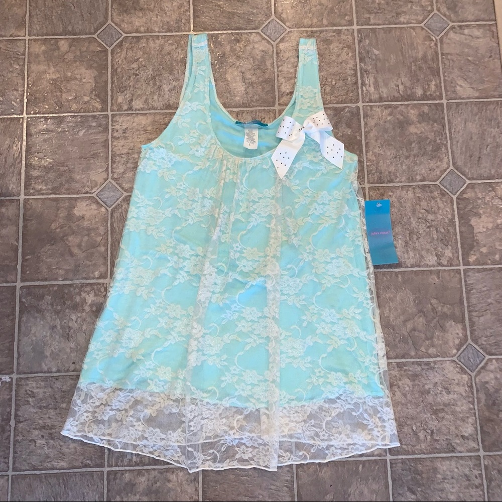 NEW Julie's Closet White & Blue Lace Tank Top w/ Bow NWT